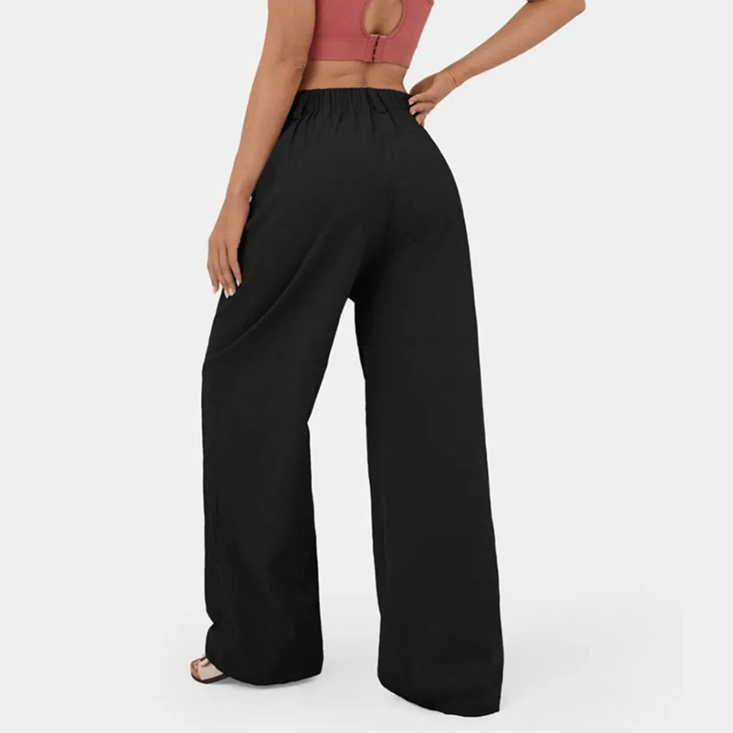 sandbank Women's High-Waisted Wide Leg Cotton Pants Casual Loose Fitted Palazzo Pants 2024 Summer Beach Vacation Wear