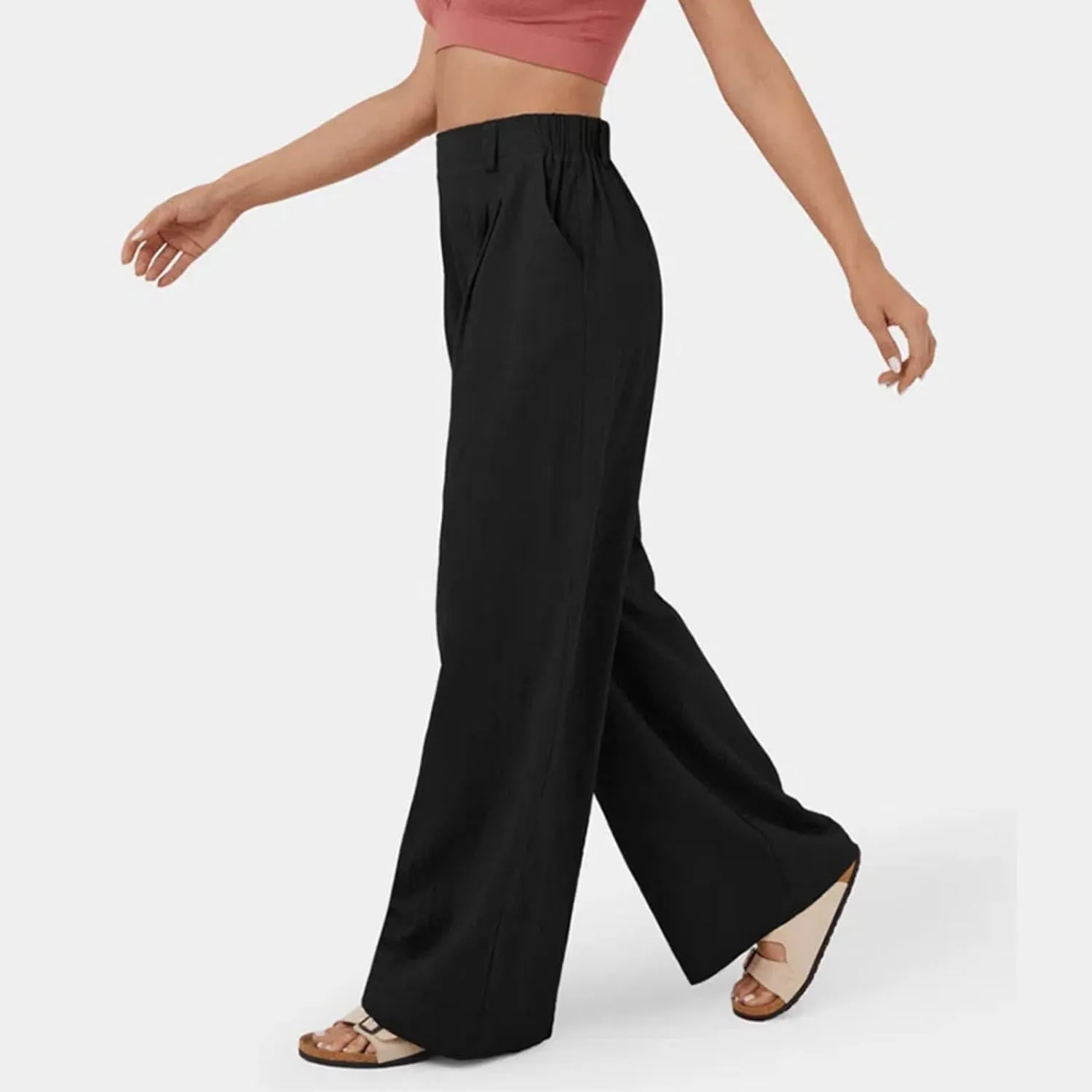sandbank Women's High-Waisted Wide Leg Cotton Pants Casual Loose Fitted Palazzo Pants 2024 Summer Beach Vacation Wear