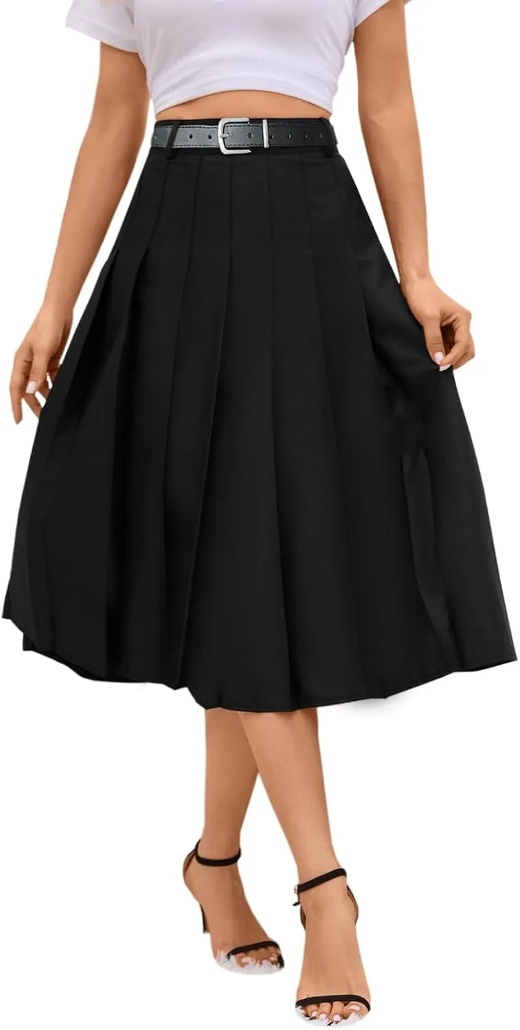 SANGTREE Women's Girls A-Line Long Pleated High Waist Fashion Skirt, School Uniform Cosplay