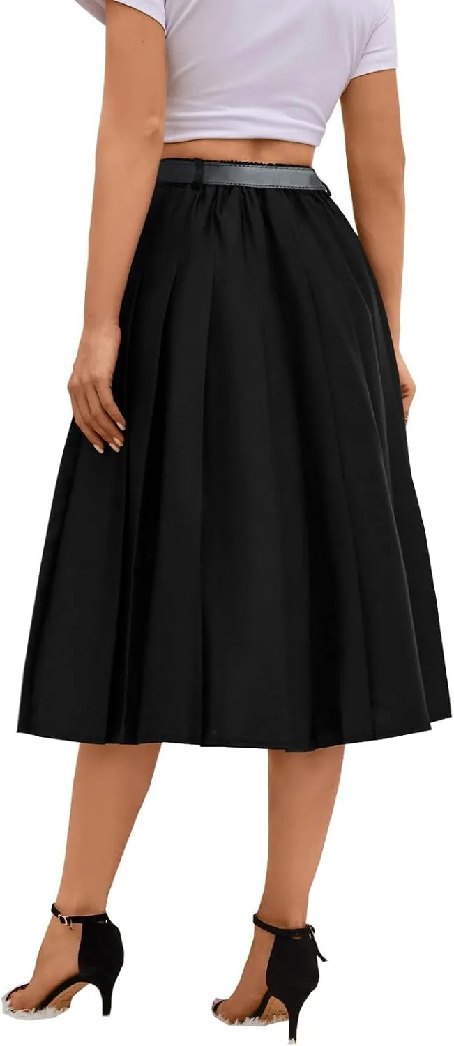 SANGTREE Women's Girls A-Line Long Pleated High Waist Fashion Skirt, School Uniform Cosplay