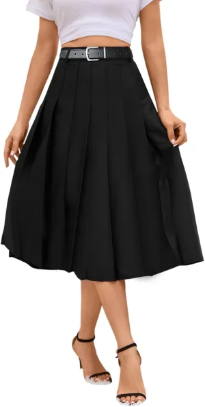 SANGTREE Women's Girls A-Line Long Pleated High Waist Fashion Skirt, School Uniform Cosplay