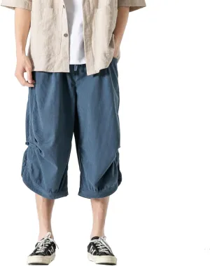 Seidarise Men's Harem Capri Pants, Wide Leg Mens Capris, Summer Linen Pants