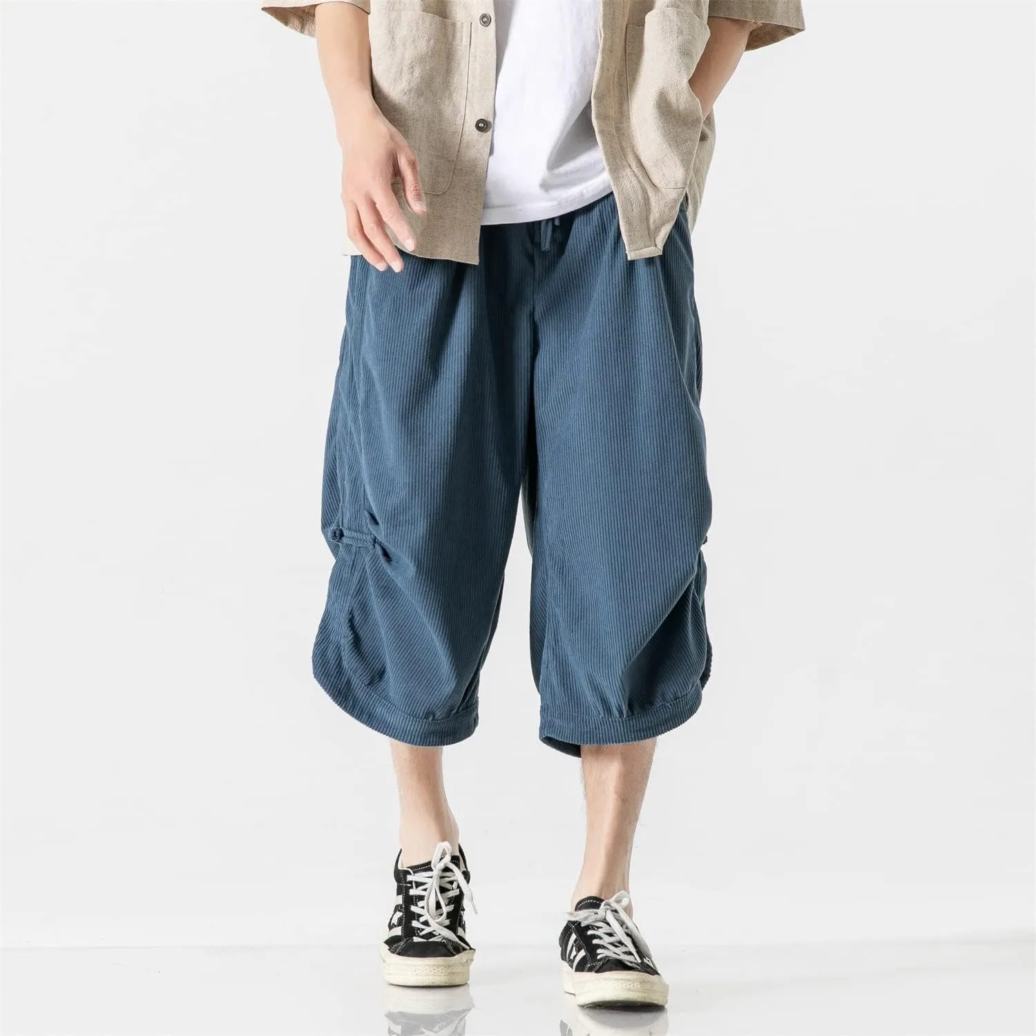 Seidarise Men's Harem Capri Pants, Wide Leg Mens Capris, Summer Linen Pants