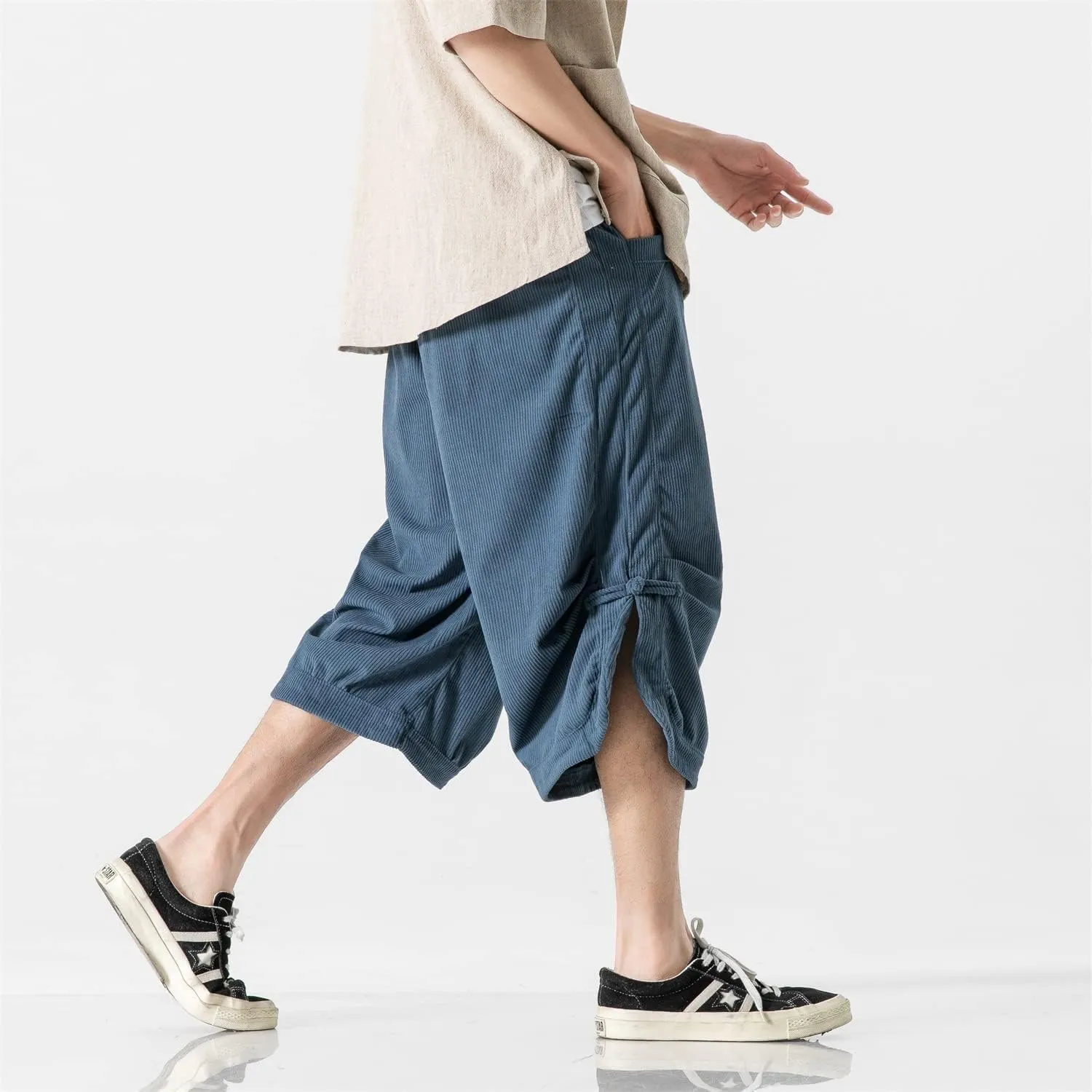 Seidarise Men's Harem Capri Pants, Wide Leg Mens Capris, Summer Linen Pants