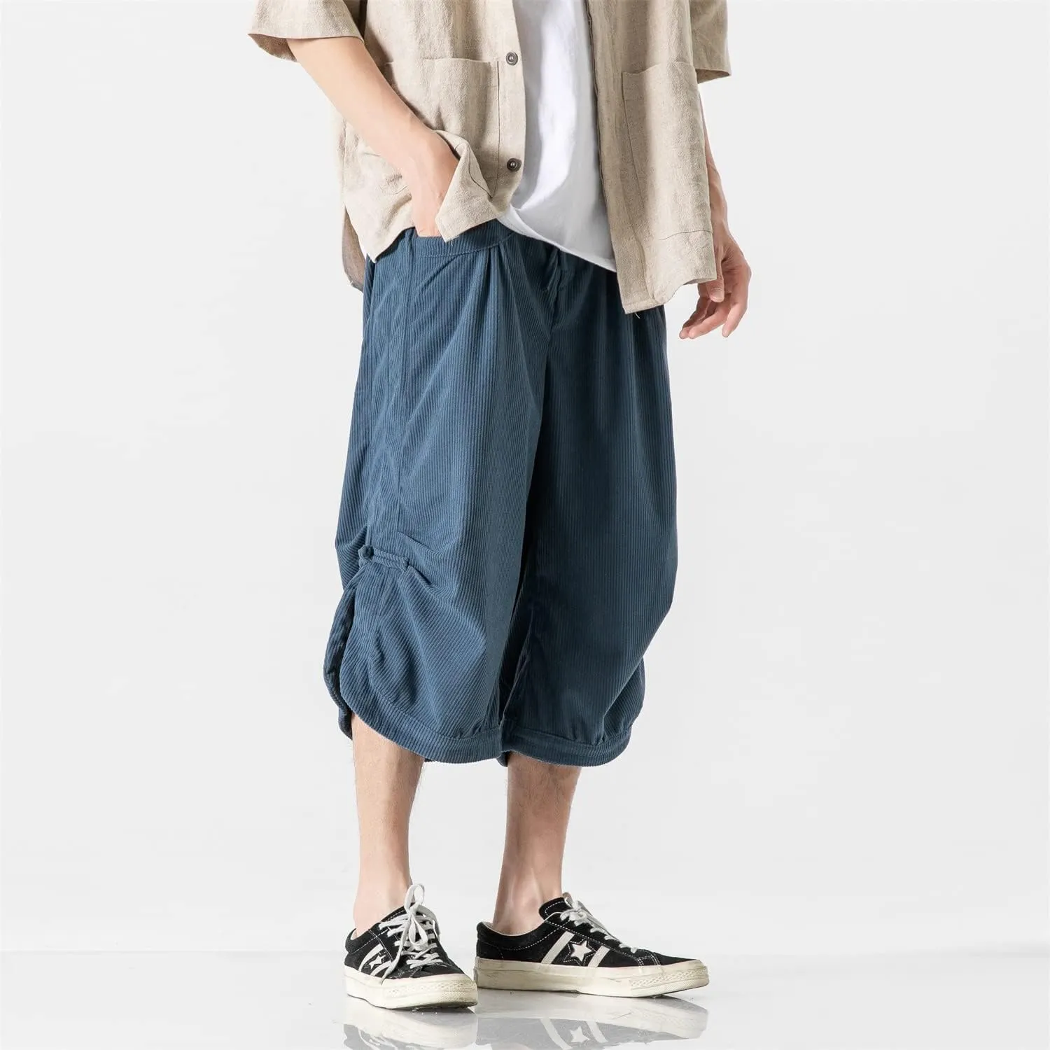 Seidarise Men's Harem Capri Pants, Wide Leg Mens Capris, Summer Linen Pants