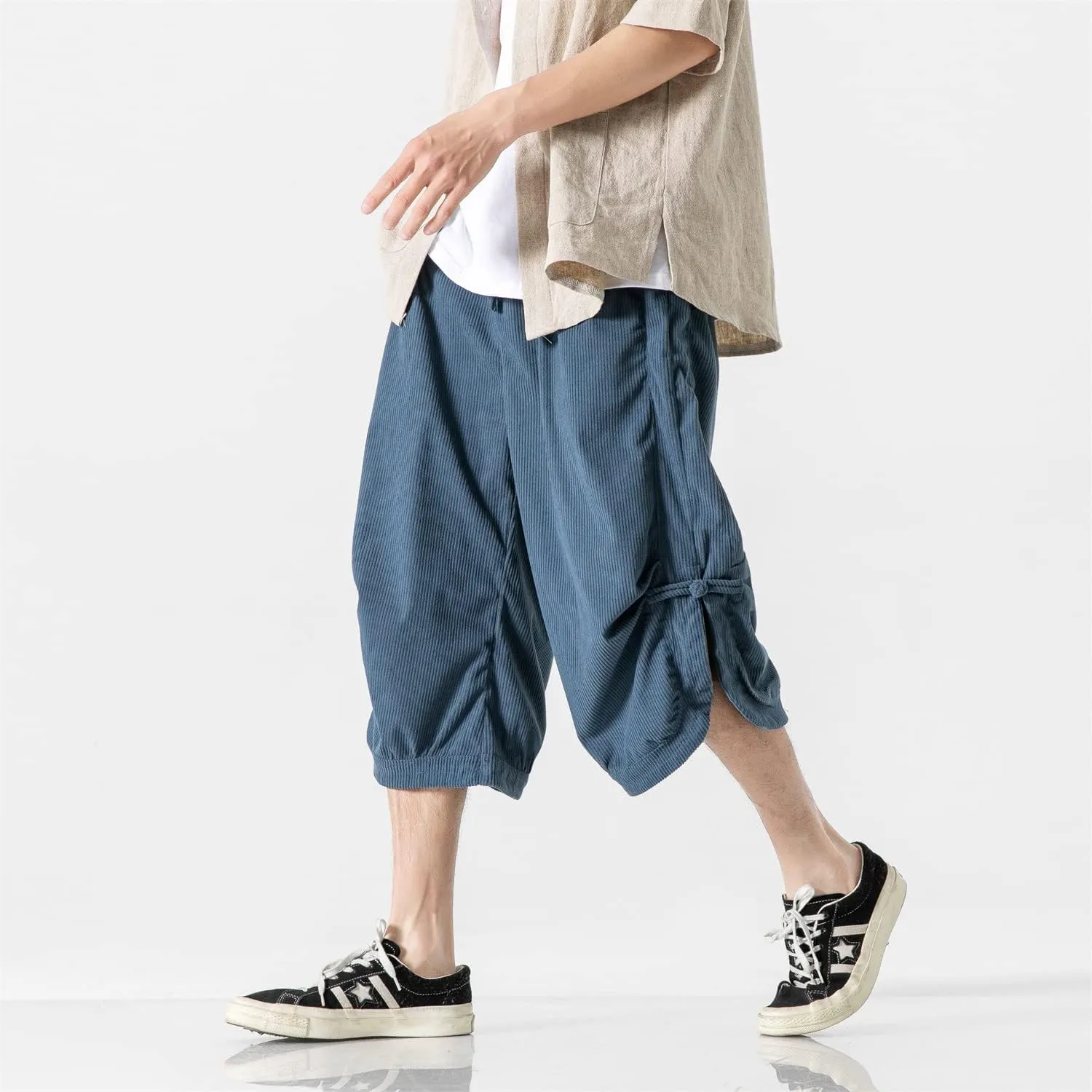 Seidarise Men's Harem Capri Pants, Wide Leg Mens Capris, Summer Linen Pants