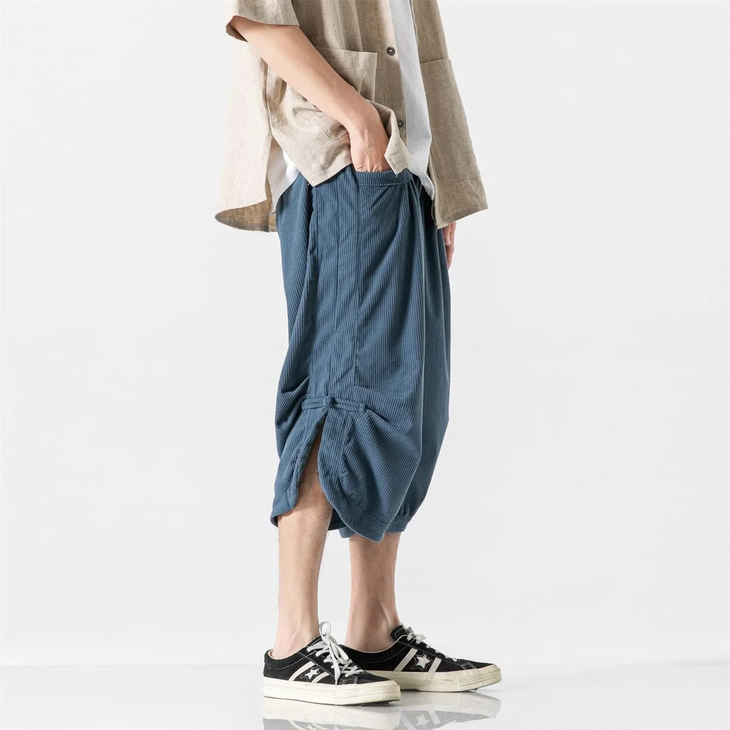 Seidarise Men's Harem Capri Pants, Wide Leg Mens Capris, Summer Linen Pants