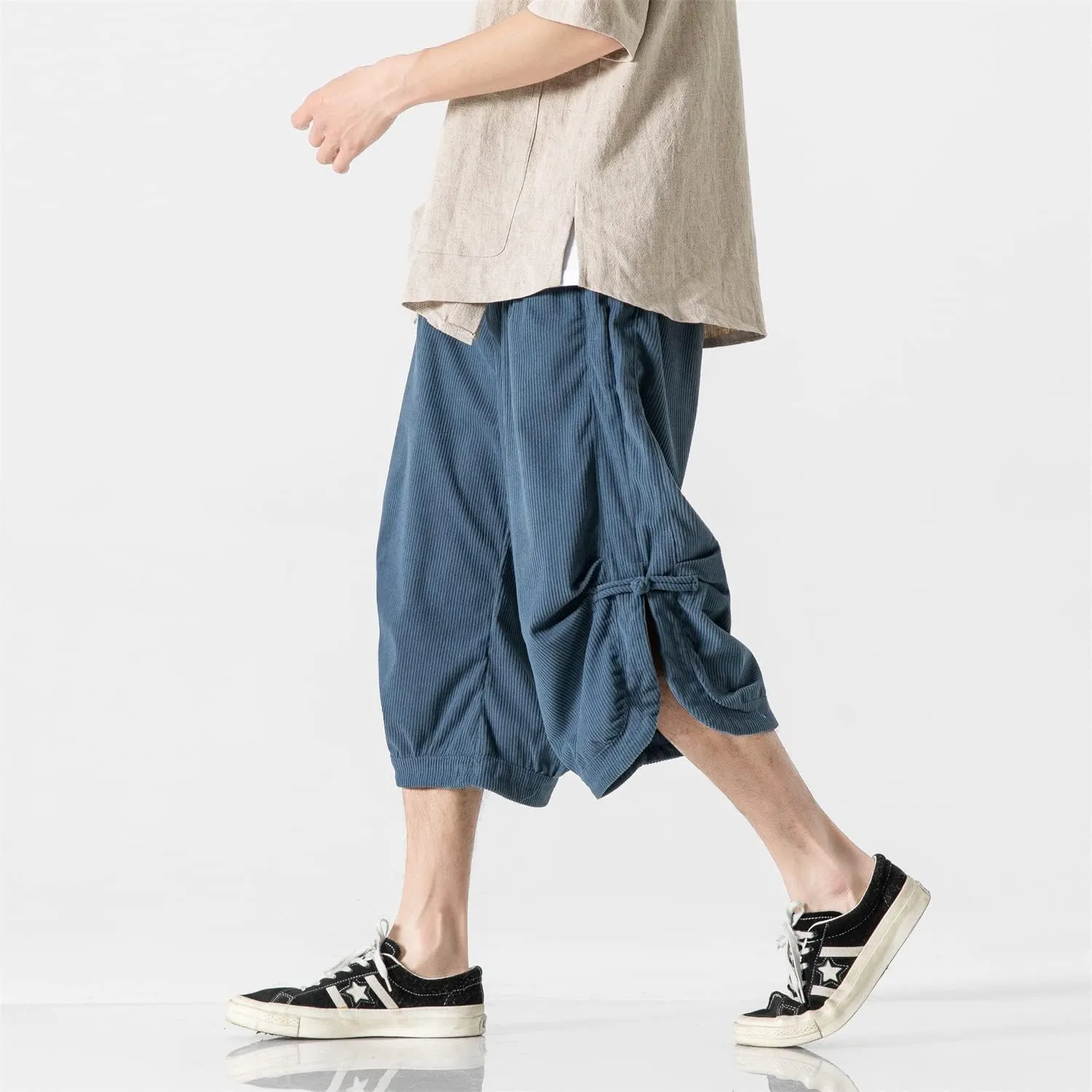 Seidarise Men's Harem Capri Pants, Wide Leg Mens Capris, Summer Linen Pants
