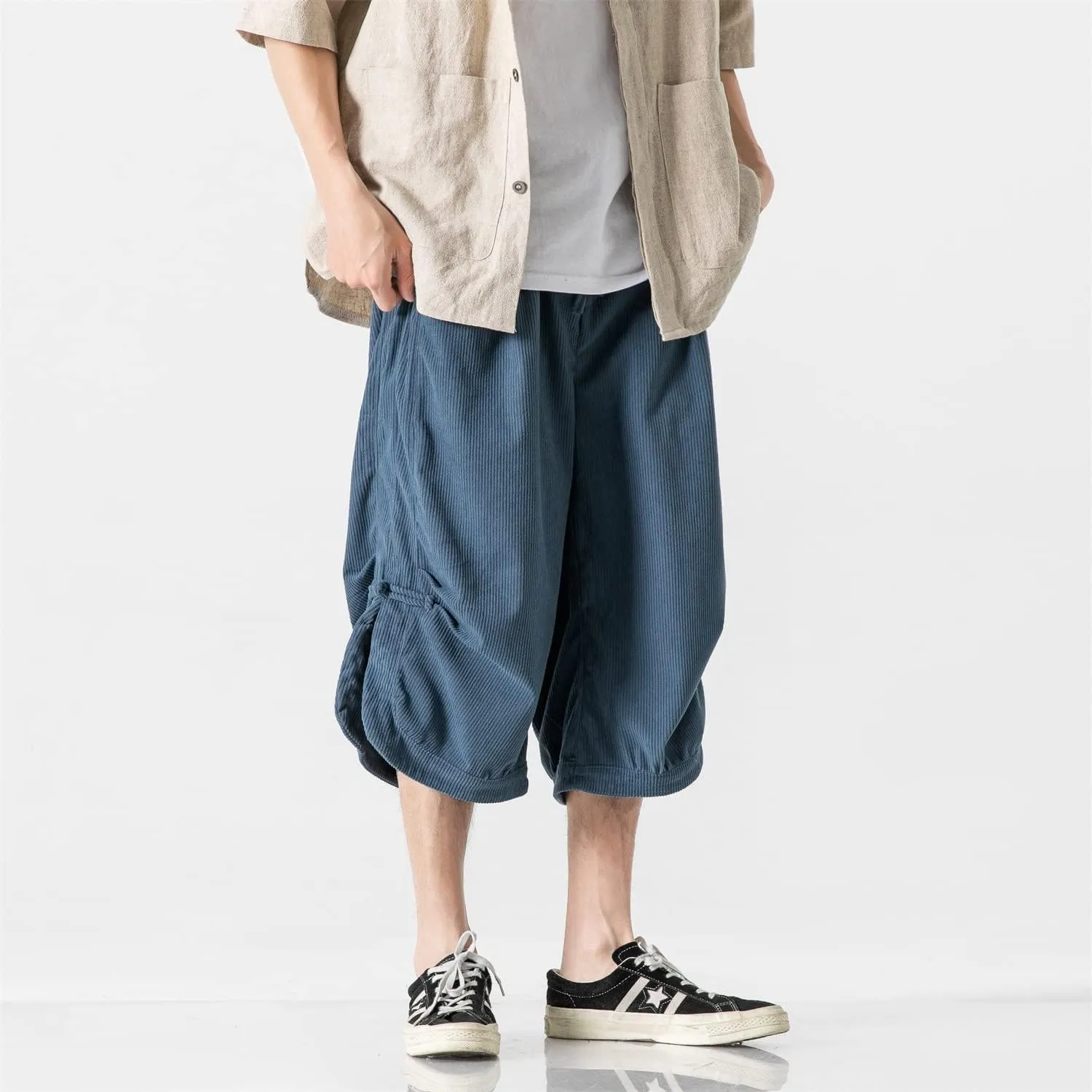 Seidarise Men's Harem Capri Pants, Wide Leg Mens Capris, Summer Linen Pants