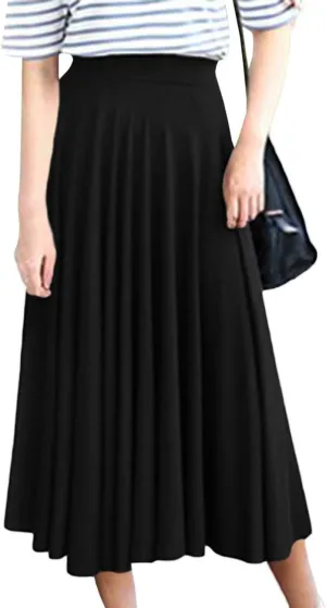 SEMATOMALA Women's High Waist Pleated A-line Plus Size Swing Midi Skirts(M-5XL)