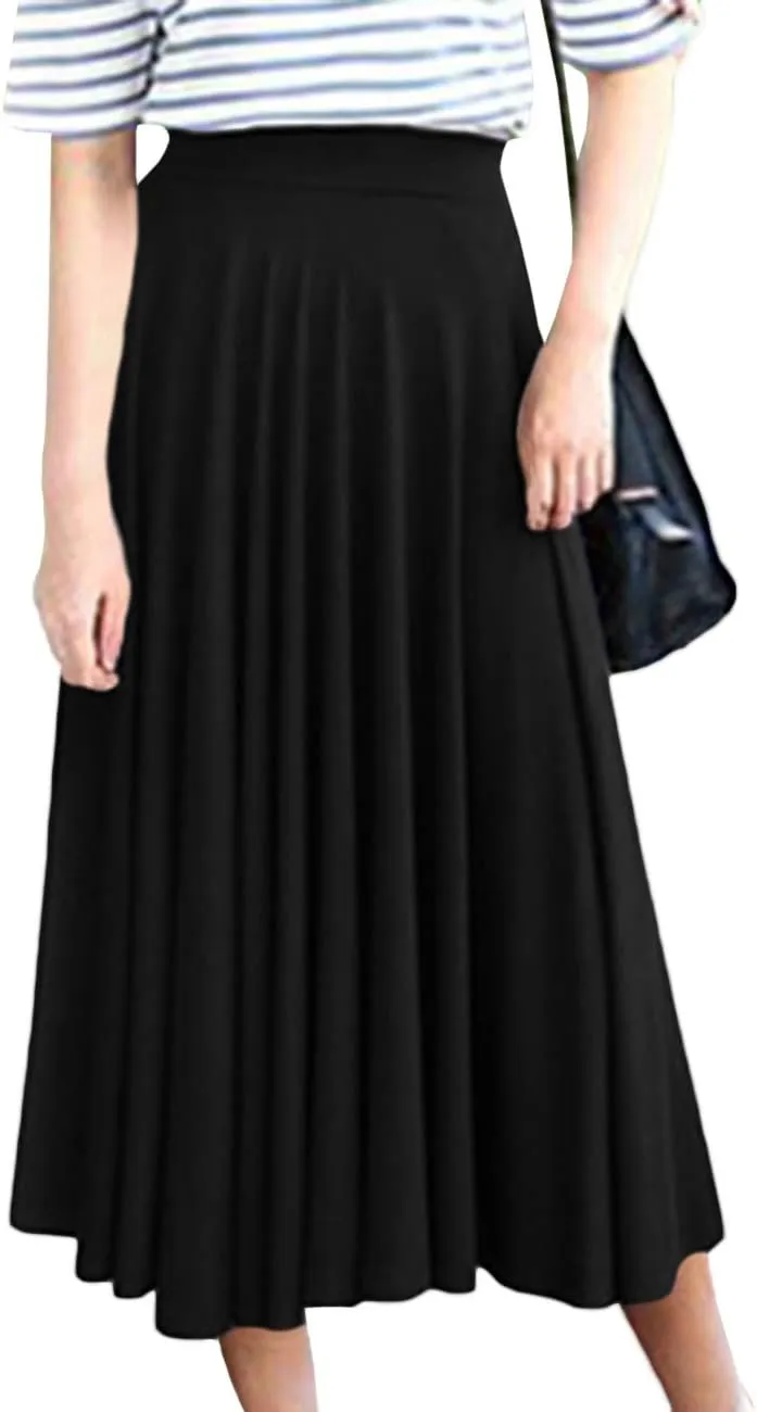 SEMATOMALA Women's High Waist Pleated A-line Plus Size Swing Midi Skirts(M-5XL)