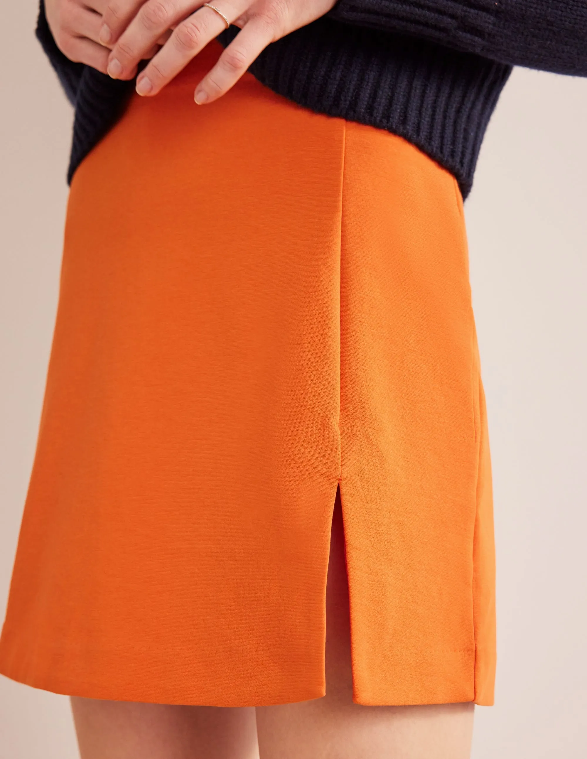 Side Split Jersey Mini Skirt-Kumquat