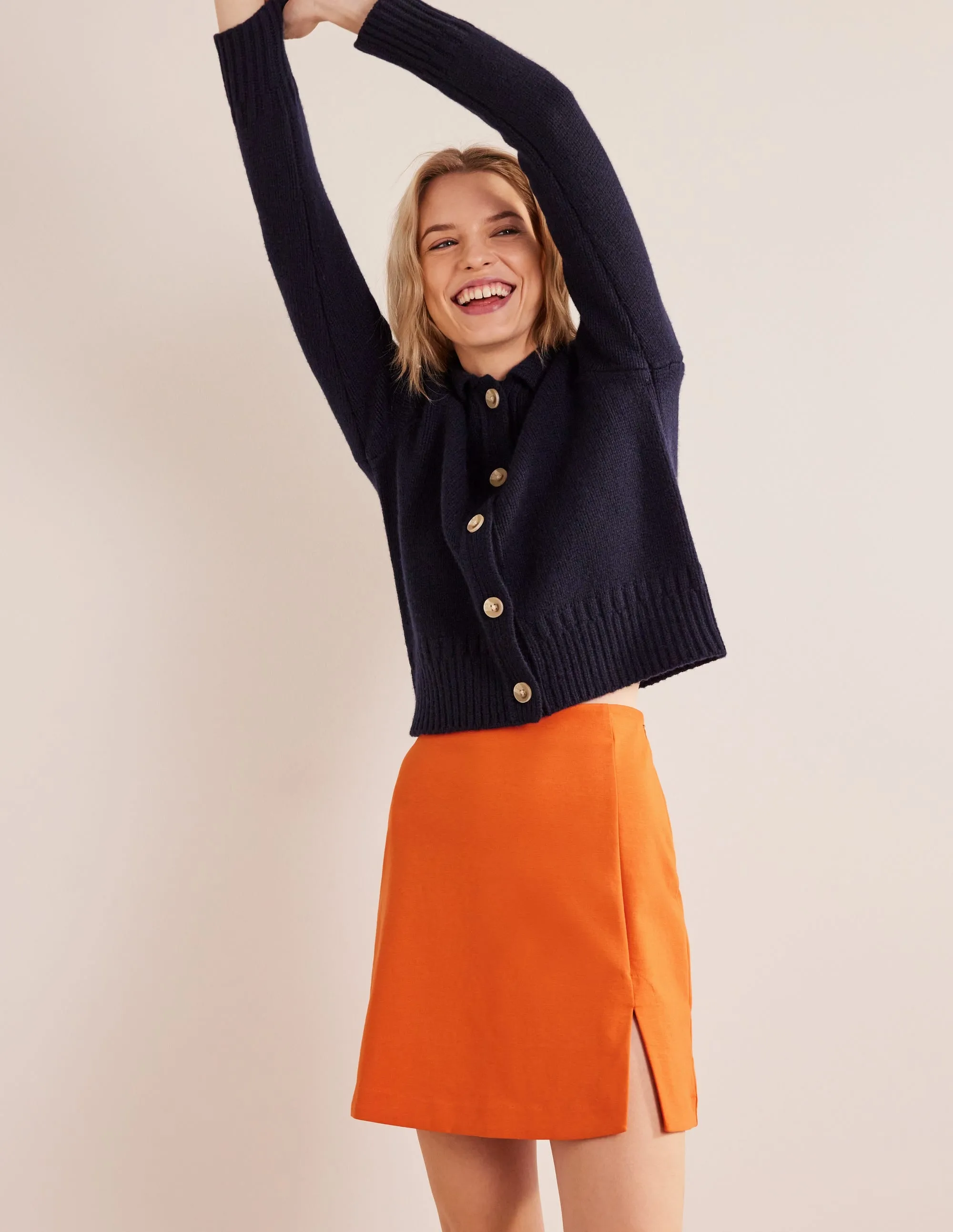 Side Split Jersey Mini Skirt-Kumquat