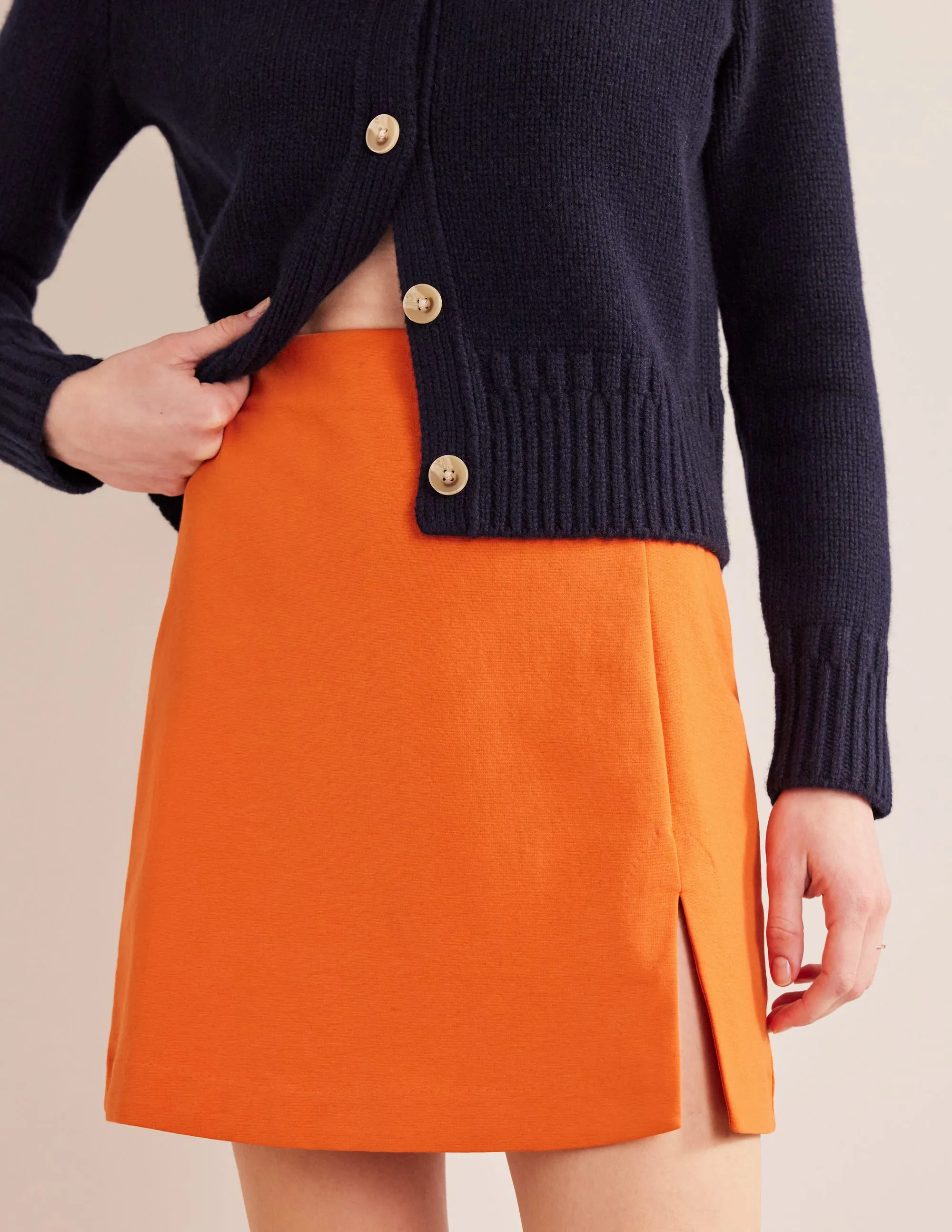 Side Split Jersey Mini Skirt-Kumquat