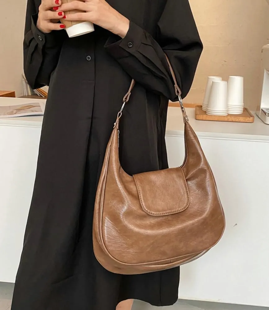 Slouchy Tote Bags for Women Retro Soft Vegan Leather Shoulder Purses Handbags Large Crescent Top Handle Satchel