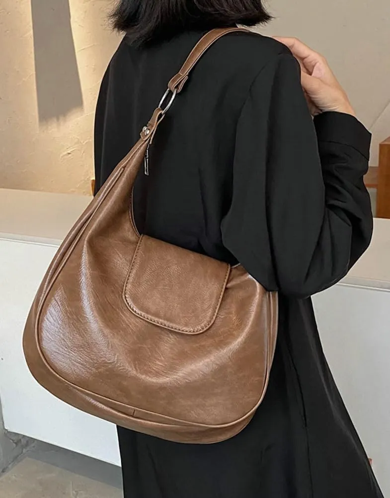 Slouchy Tote Bags for Women Retro Soft Vegan Leather Shoulder Purses Handbags Large Crescent Top Handle Satchel