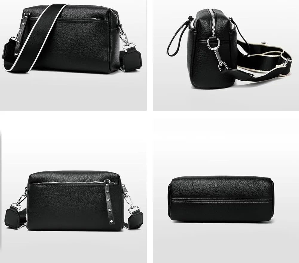 Small Crossbody Shoulder Bags for Women Triple Zip Phone Purse PU Leather Handbag Soft Satchel with Wide Strap