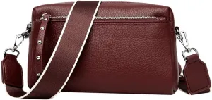Small Crossbody Shoulder Bags for Women Triple Zip Phone Purse PU Leather Handbag Soft Satchel with Wide Strap