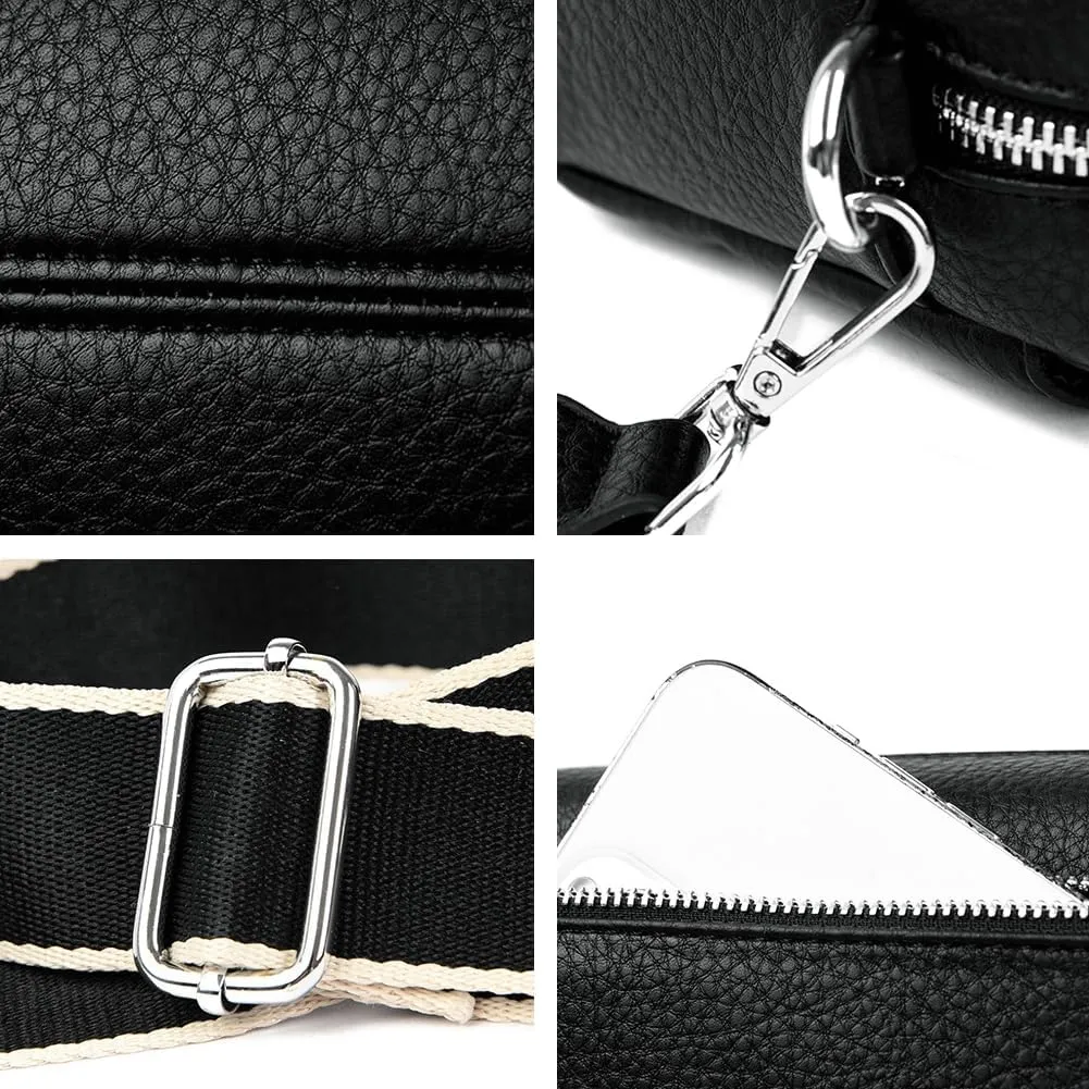 Small Crossbody Shoulder Bags for Women Triple Zip Phone Purse PU Leather Handbag Soft Satchel with Wide Strap