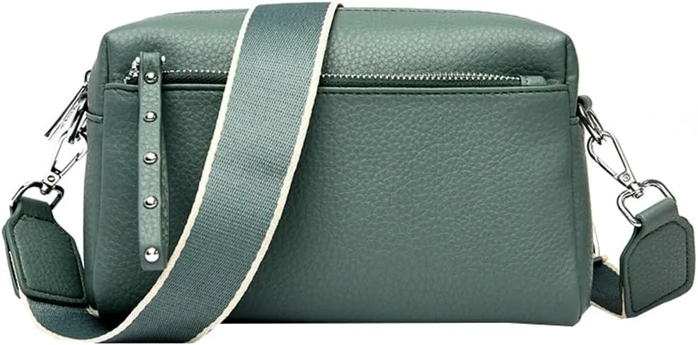 Small Crossbody Shoulder Bags for Women Triple Zip Phone Purse PU Leather Handbag Soft Satchel with Wide Strap
