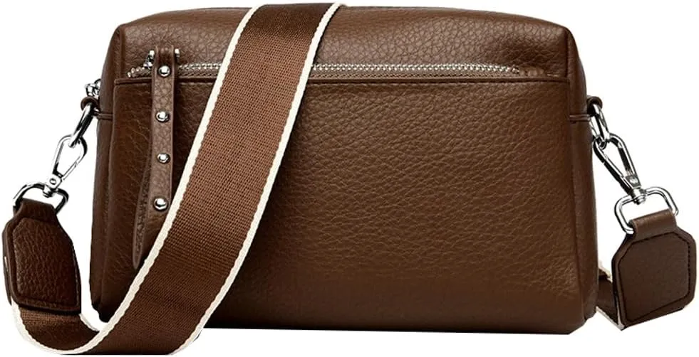 Small Crossbody Shoulder Bags for Women Triple Zip Phone Purse PU Leather Handbag Soft Satchel with Wide Strap
