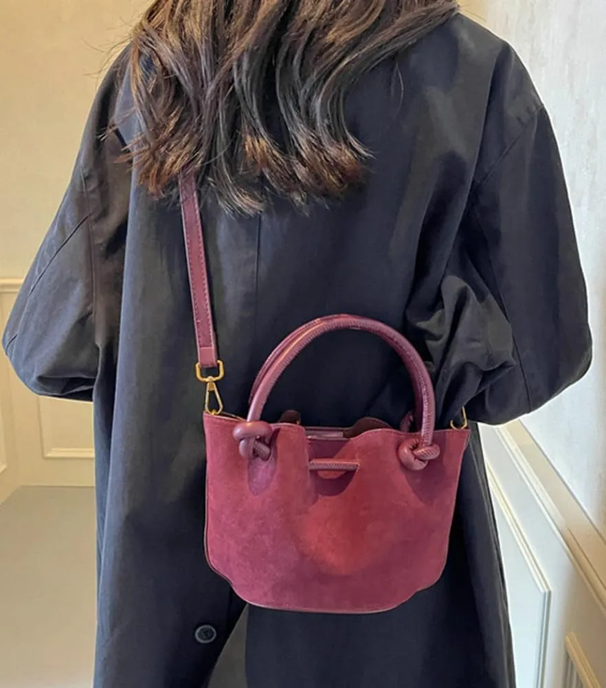 Small Shoulder Crossbody Purse for Women Suede Bucket Tote Bag 2024 Fall Purse Retro Suede Handbag Satchel 2pcs