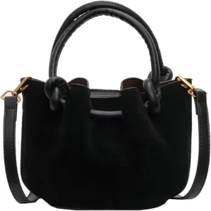 Small Shoulder Crossbody Purse for Women Suede Bucket Tote Bag 2024 Fall Purse Retro Suede Handbag Satchel 2pcs