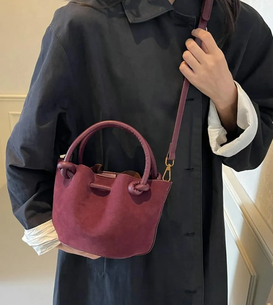 Small Shoulder Crossbody Purse for Women Suede Bucket Tote Bag 2024 Fall Purse Retro Suede Handbag Satchel 2pcs
