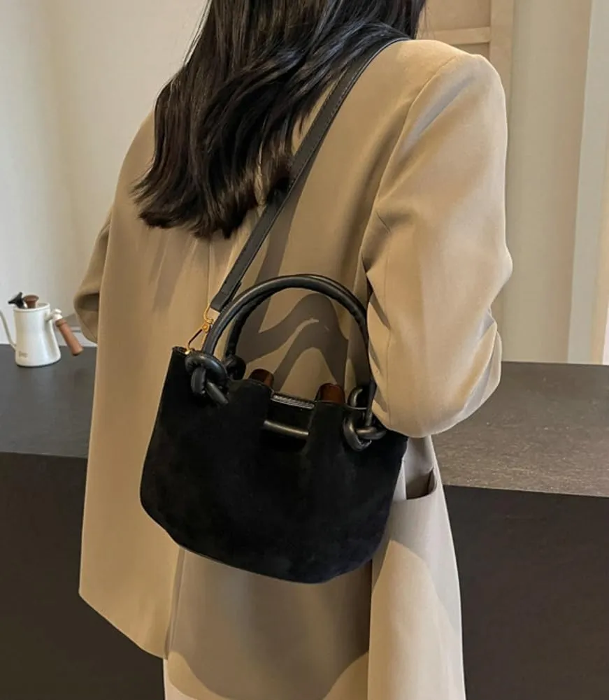 Small Shoulder Crossbody Purse for Women Suede Bucket Tote Bag 2024 Fall Purse Retro Suede Handbag Satchel 2pcs