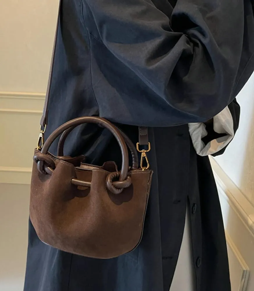 Small Shoulder Crossbody Purse for Women Suede Bucket Tote Bag 2024 Fall Purse Retro Suede Handbag Satchel 2pcs