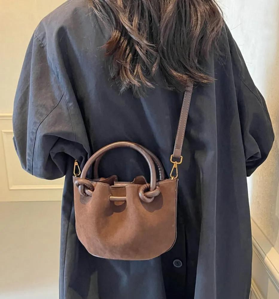 Small Shoulder Crossbody Purse for Women Suede Bucket Tote Bag 2024 Fall Purse Retro Suede Handbag Satchel 2pcs