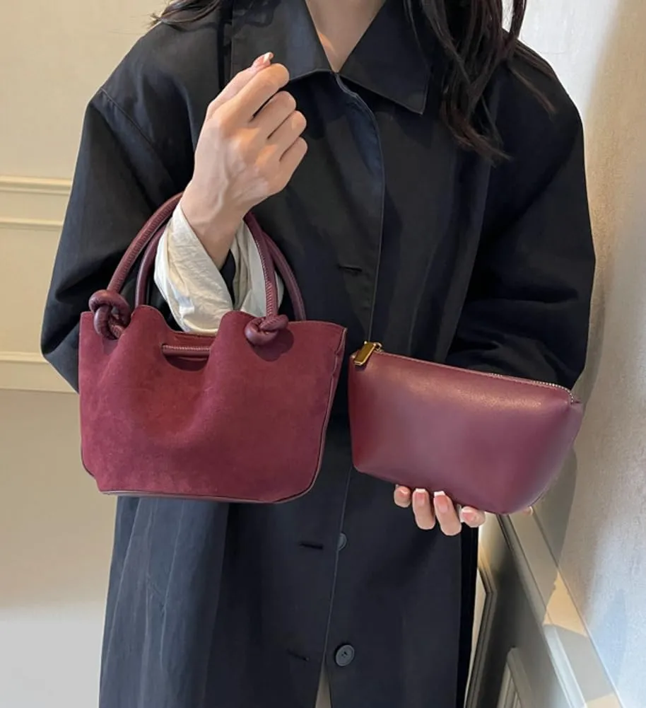 Small Shoulder Crossbody Purse for Women Suede Bucket Tote Bag 2024 Fall Purse Retro Suede Handbag Satchel 2pcs