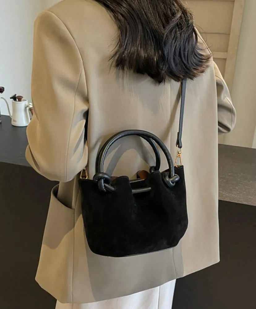 Small Shoulder Crossbody Purse for Women Suede Bucket Tote Bag 2024 Fall Purse Retro Suede Handbag Satchel 2pcs