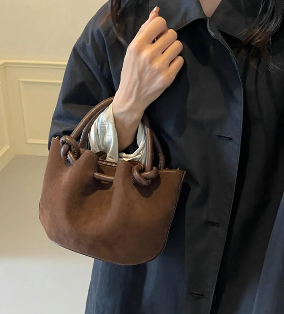 Small Shoulder Crossbody Purse for Women Suede Bucket Tote Bag 2024 Fall Purse Retro Suede Handbag Satchel 2pcs