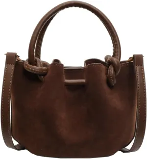 Small Shoulder Crossbody Purse for Women Suede Bucket Tote Bag 2024 Fall Purse Retro Suede Handbag Satchel 2pcs