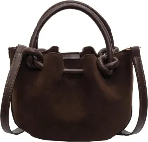 Small Shoulder Crossbody Purse for Women Suede Bucket Tote Bag 2024 Fall Purse Retro Suede Handbag Satchel 2pcs