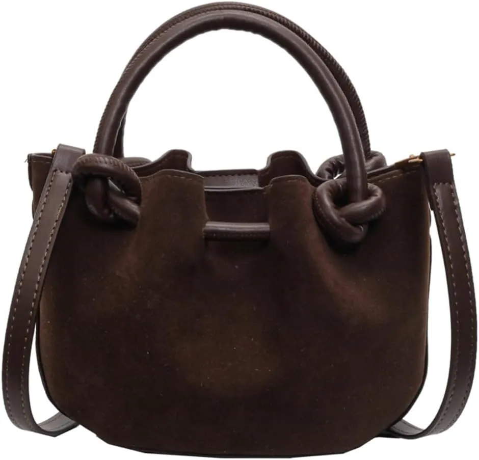 Small Shoulder Crossbody Purse for Women Suede Bucket Tote Bag 2024 Fall Purse Retro Suede Handbag Satchel 2pcs
