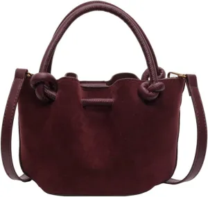 Small Shoulder Crossbody Purse for Women Suede Bucket Tote Bag 2024 Fall Purse Retro Suede Handbag Satchel 2pcs