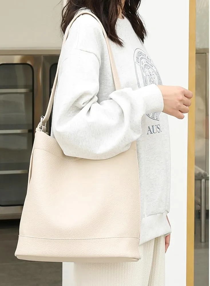 Soft Vegan Leather Bucket Shoulder Tote Bags for Women Casual Crossbody Purse Ladies Working Top Handle Satchel 2pcs