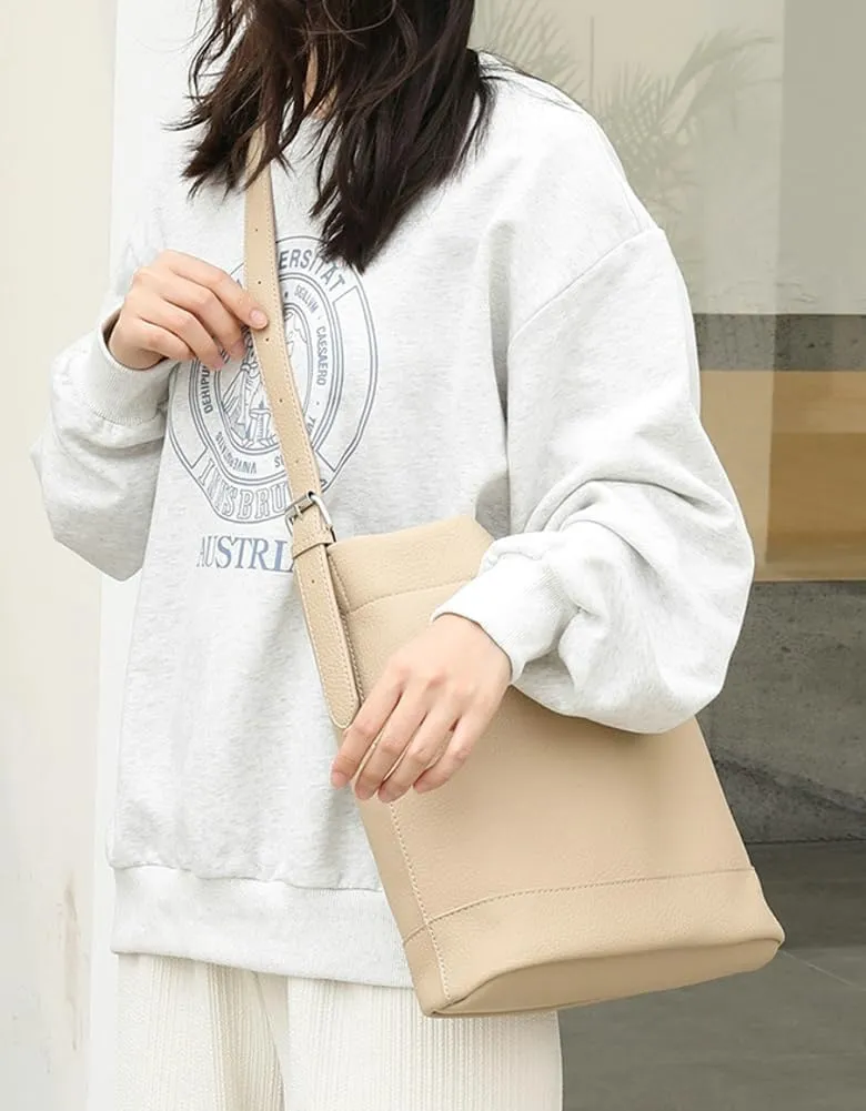 Soft Vegan Leather Bucket Shoulder Tote Bags for Women Casual Crossbody Purse Ladies Working Top Handle Satchel 2pcs