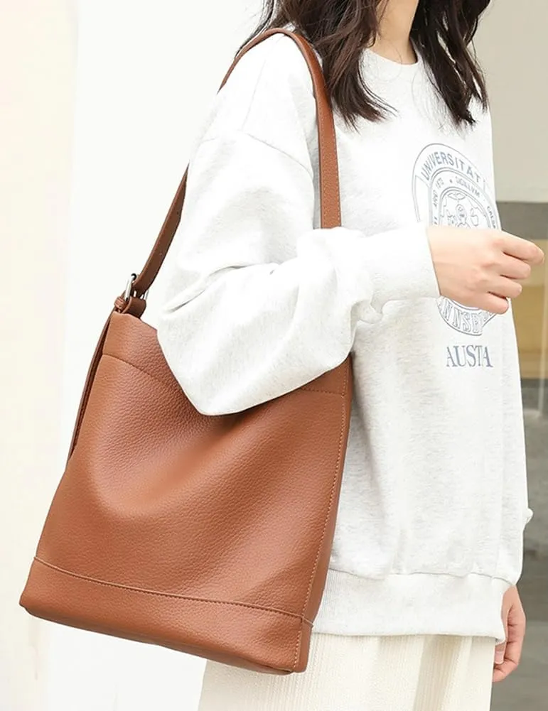 Soft Vegan Leather Bucket Shoulder Tote Bags for Women Casual Crossbody Purse Ladies Working Top Handle Satchel 2pcs