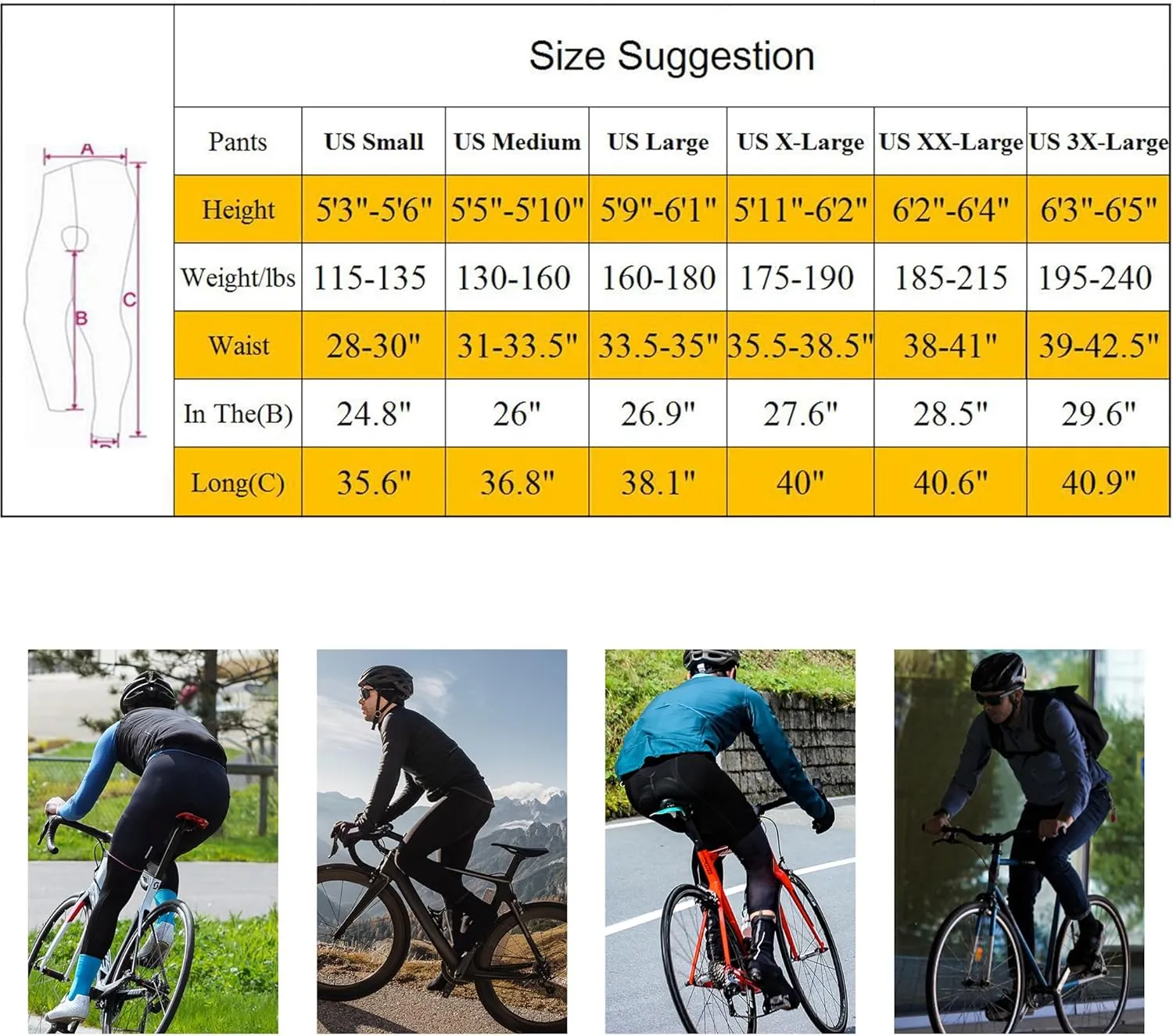 sponeed Men's Bicycle Pants 4D Padded Road Cycling Tights Leggings Outdoor Cyclist Riding Bike Wear