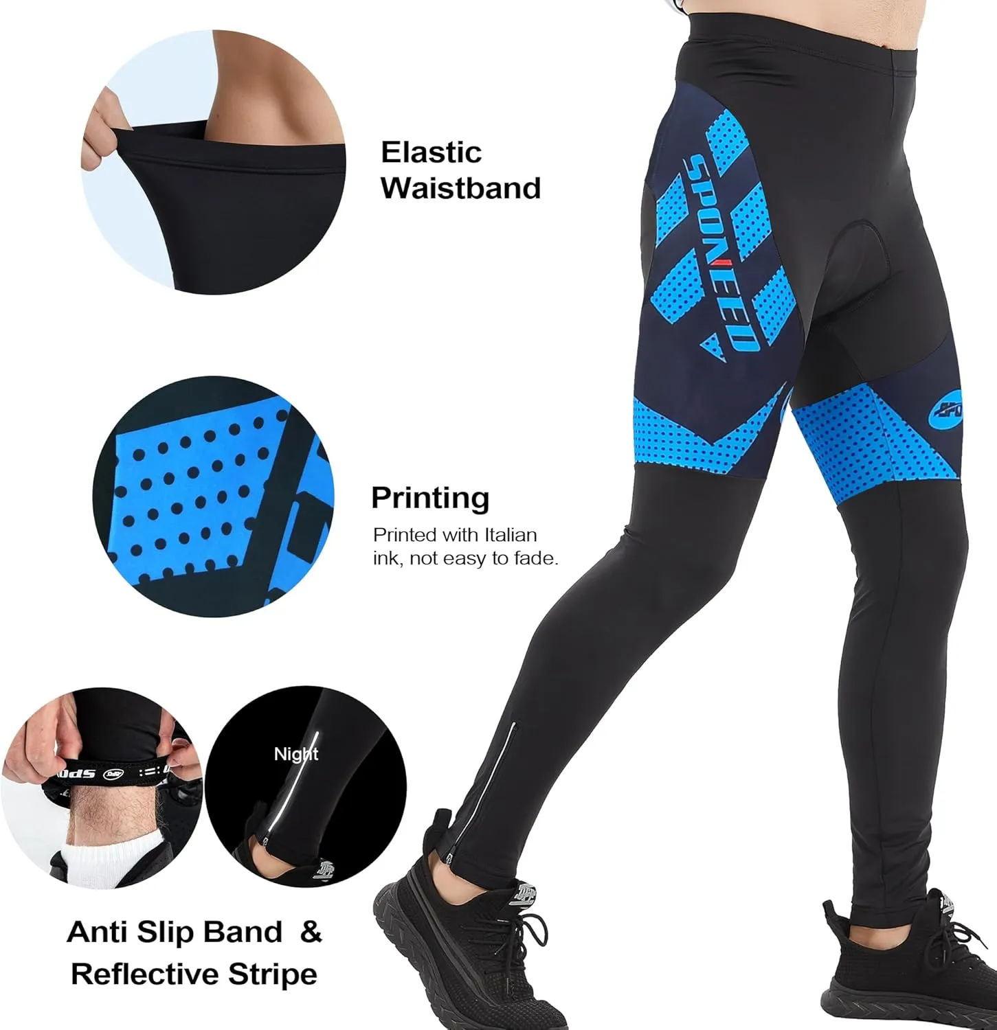 sponeed Men's Bicycle Pants 4D Padded Road Cycling Tights Leggings Outdoor Cyclist Riding Bike Wear