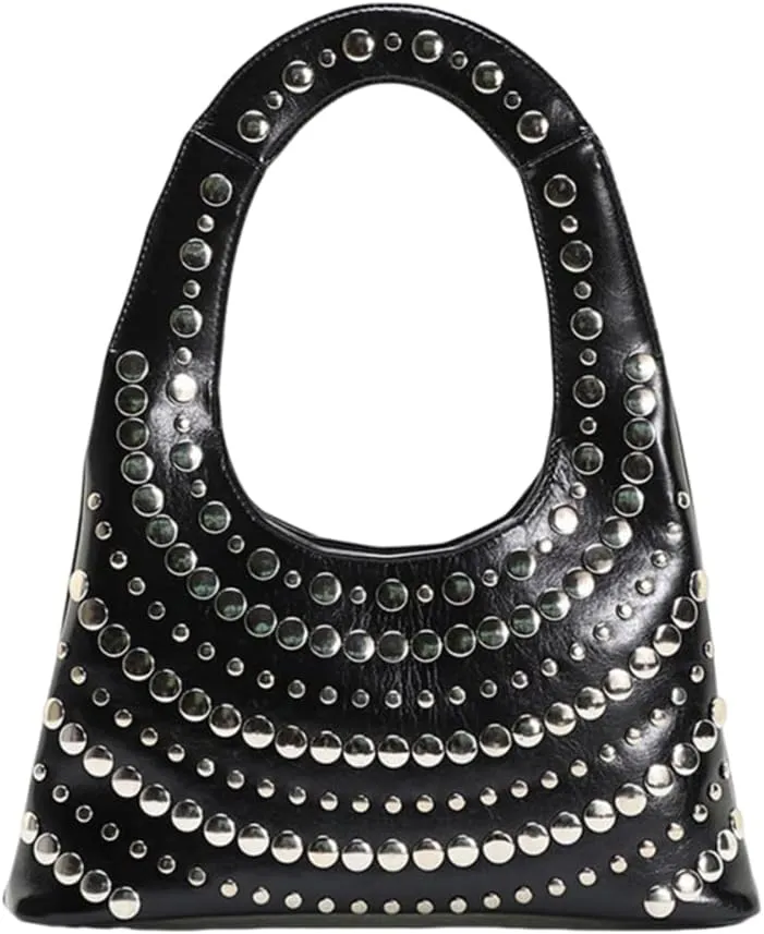 Studded Shoulder Purse Y2k Hobo Bags Vintage Tote Bag Trendy Handbag Punk Black Underarm Pu Leather Stud