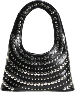 Studded Shoulder Purse Y2k Hobo Bags Vintage Tote Bag Trendy Handbag Punk Black Underarm Pu Leather Stud