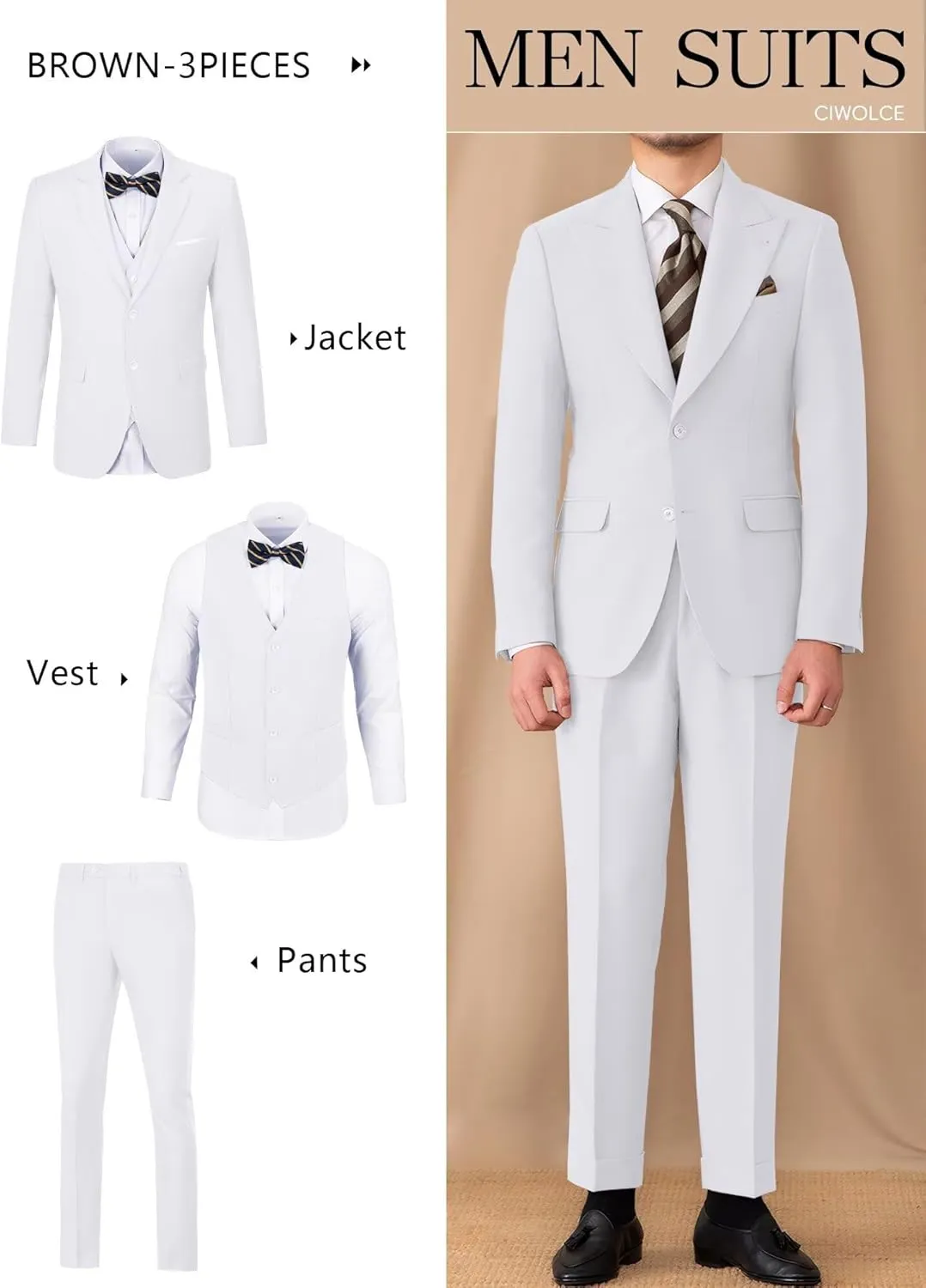 Suit for Men Wedding Slim Fit 3 Piece Set Blazer Jacket Vest Pants Tuxedo Suits for Groomsmen Business Prom Party Sport Coat