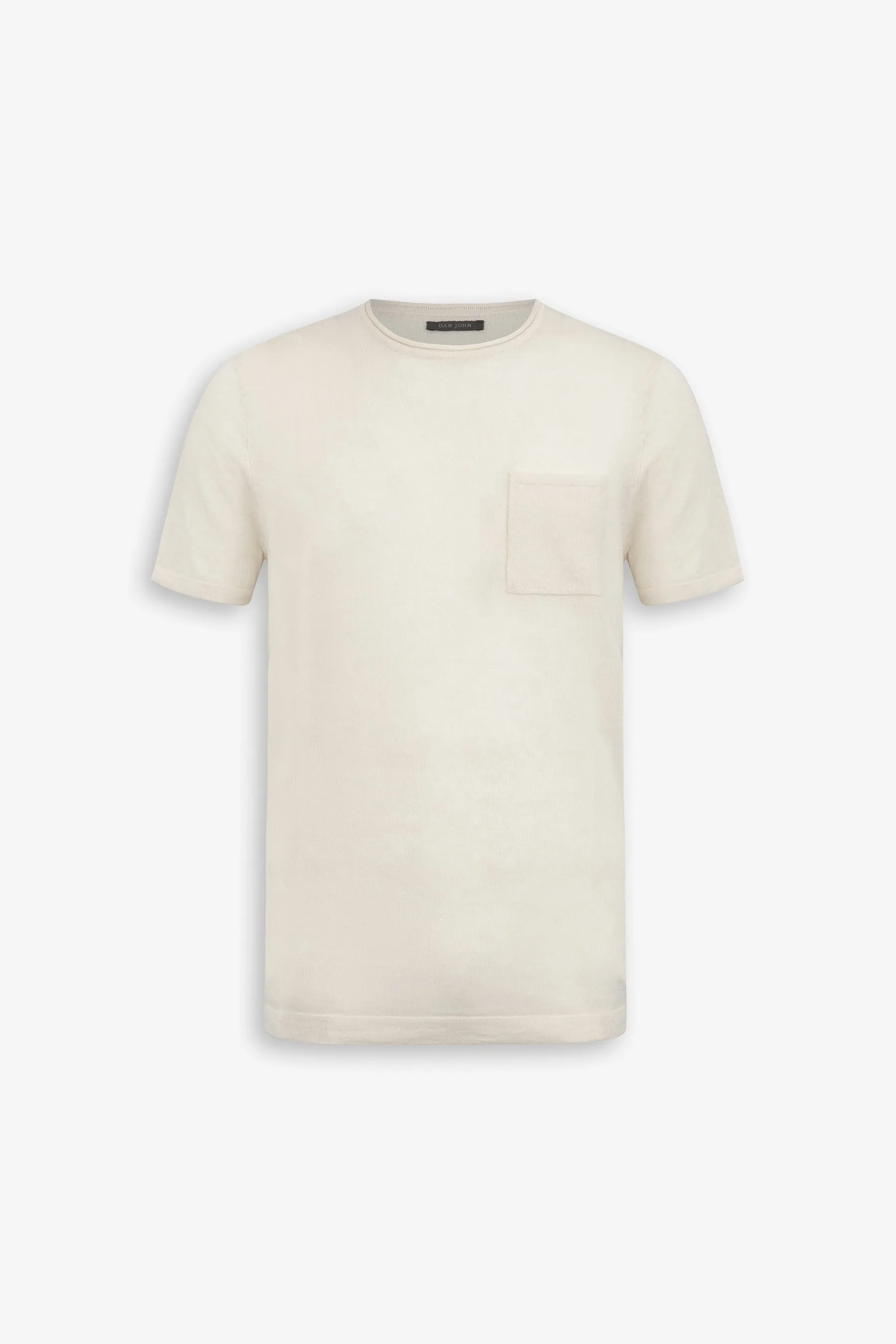 T-shirt in maglia misto lino con taschino papiro