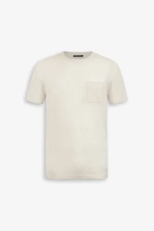 T-shirt in maglia misto lino con taschino papiro