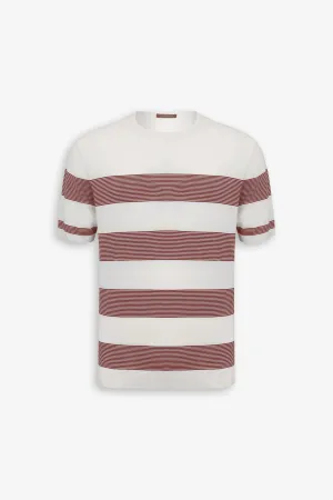 T-shirt in maglia righe piazzate melanzana