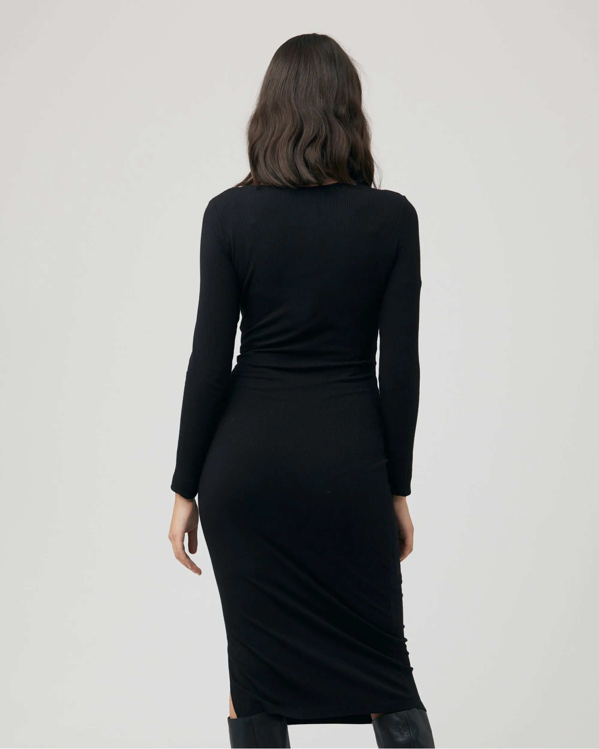 Tilly Rib Long Sleeve Dress Black